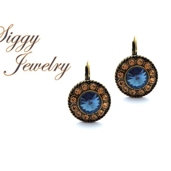 Swarovski Blue and Topaz Statement Flower Earrings - Picture 1 of 5